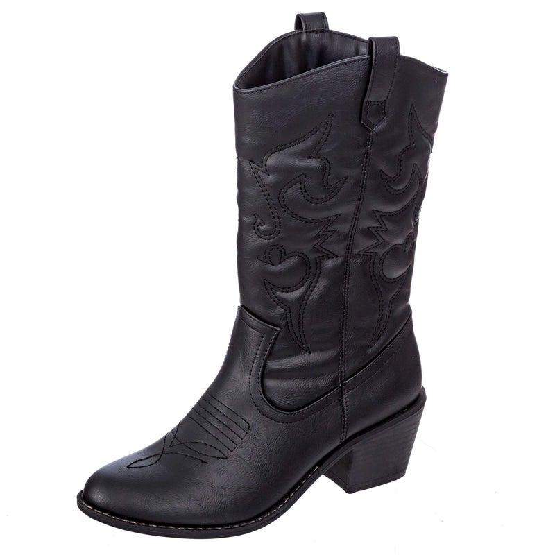 Charles Albert Cowboy Boots for Women Embroidered Cowgirl Boots Stacked Heel Pull Up Mid-Calf Western Boots in Black Size 10 - Image 3